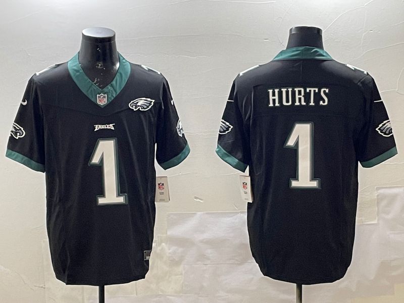 Men Philadelphia Eagles #1 Hurts Black Second generations 2025 Nike Vapor Limited NFL Jersey style 4->youth nfl jersey->Youth Jersey